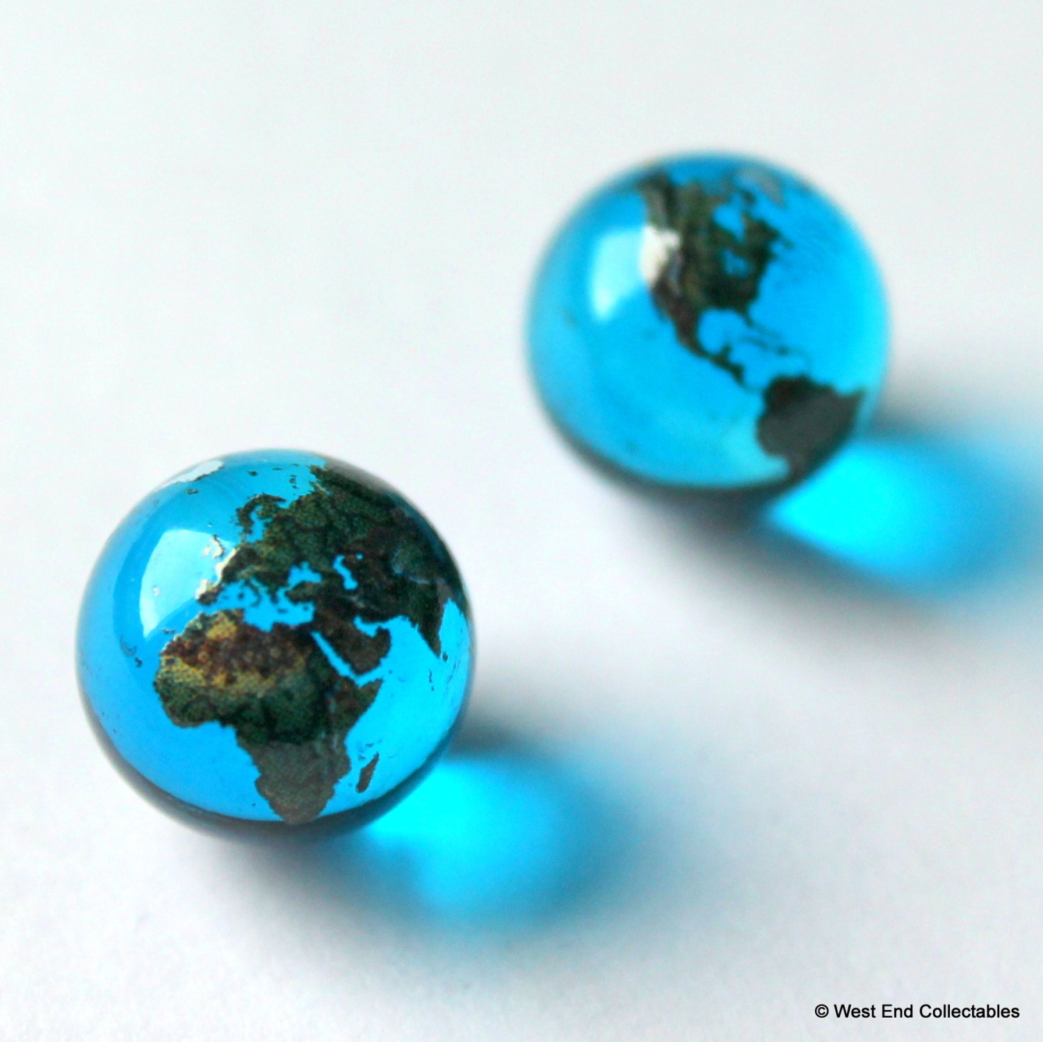 Pair of 12mm 0.5 Blue Glass Earth Globe Marbles