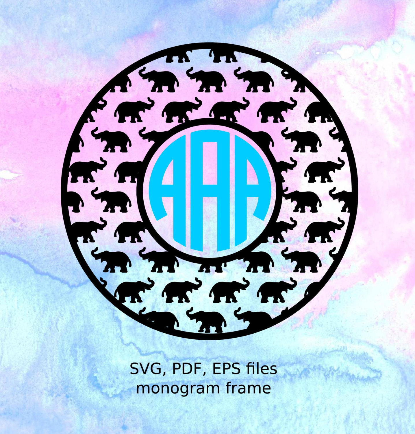 Download Elephant Monogram Frame svg pdf eps files for cutting in
