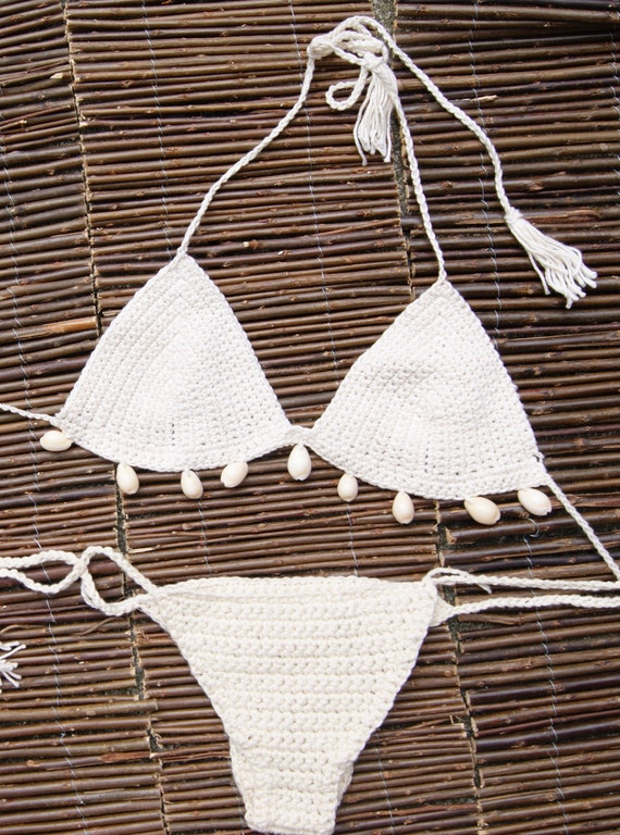 Crochet Bikini Set With Real Cowrie Sea Shells By Theopaltree