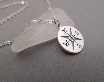 Compass Necklace. Free Shipping. Silver Compass. Compass Charm. Compass Rose Jewelry. Silver Circle Necklace. Wanderlust Jewelry. 7/8"