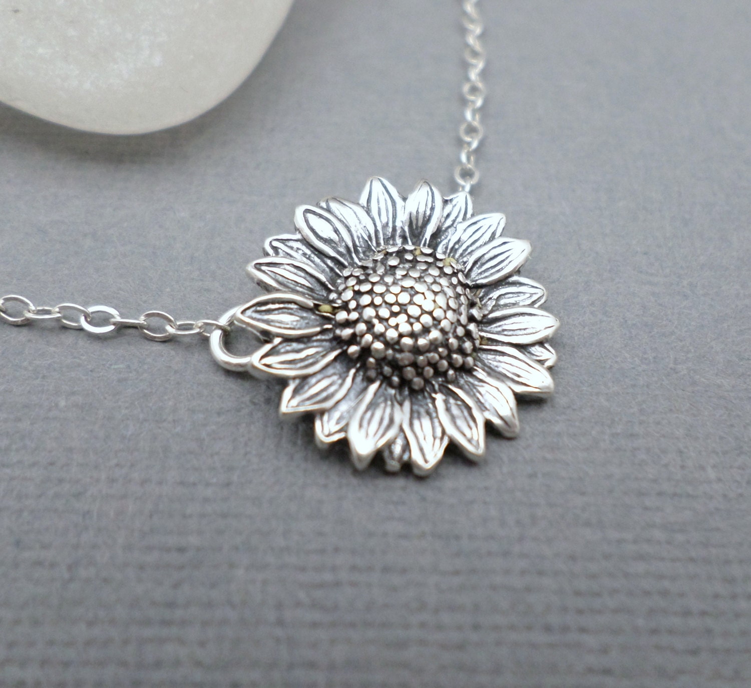 Sunflower Necklace. Free Shipping. Sterling Silver Flower