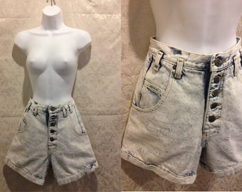 1980s 90s Acid Wash High Waisted Grunge Shorts Size Medium - 28" Waist