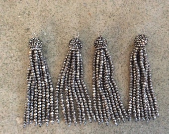 1 pc silver/gunmetal pave crystal tassel jewelry making wholesale boho supplies trendy