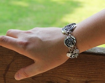 Sterling Silver Rose Bracelet - Flower Bracelet - Statement Jewelry - Large Bracelet - Chunky Bracelet - Rose Jewelry - Sherry Tinsman
