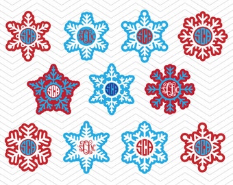 Snowflakes Monogram Christmas Frames DXF SVG PNG eps Holidays Cut File for Cricut Design, Silhouette studio, Sure A Lot, Makes the Cut