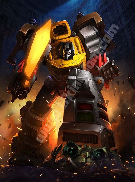Transformers G1 Autobot Grimlock Dinobot Poster Canvas Print