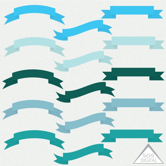 Clipart Banners Teal and Blue Banner Clipart Set Banner Set