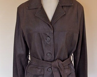 Womens Vintage Brown Leather Trench style Jacket Coat