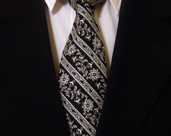 Black Floral Tie, Black Stripe Tie, Mens Necktie, Mens Tie, Floral Necktie, Stripe Necktie, Black Necktie, Black Tie, White Necktie, Father