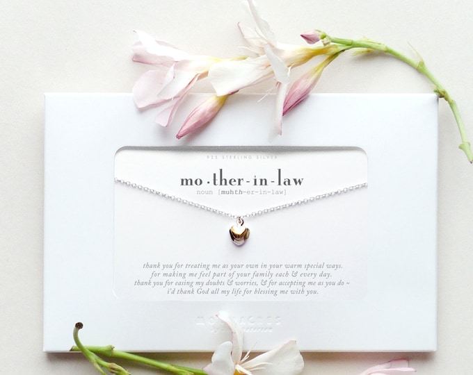 Mother in Law Sterling Silver Heart Necklace Poem Message Card Jewelry Mother-In-Law of the Bride Wedding Bridal Birthday Mother's Day Gift