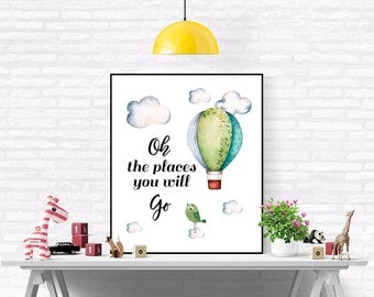 Hot Air Balloon Nursery, Oh Baby Balloons, Hot Air Balloon Nursery Decor, Pastel Print Nursery, Baby Boy Nursery, Green Nursery Art,Baby Art