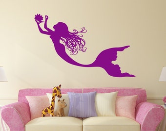 Mermaid Wall Decal Nymph Girl Tail Sea Animal Sea Ocean Vinyl Sticker Decals Bathroom Home Decor Bedroom Dorm Girls Nursery Kids Art x166