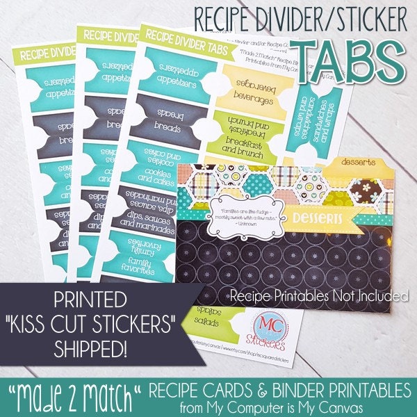 RECIPE DIVIDER Sticker TABS 15 Categories Made to Match My