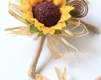 3 Rustic Sunflower Boutonnieres, Set of 3 Groom and Groomsmen Boutonnieres, Sunflower Wedding Accessories, Sunflower Brown Swirl Buttonholes
