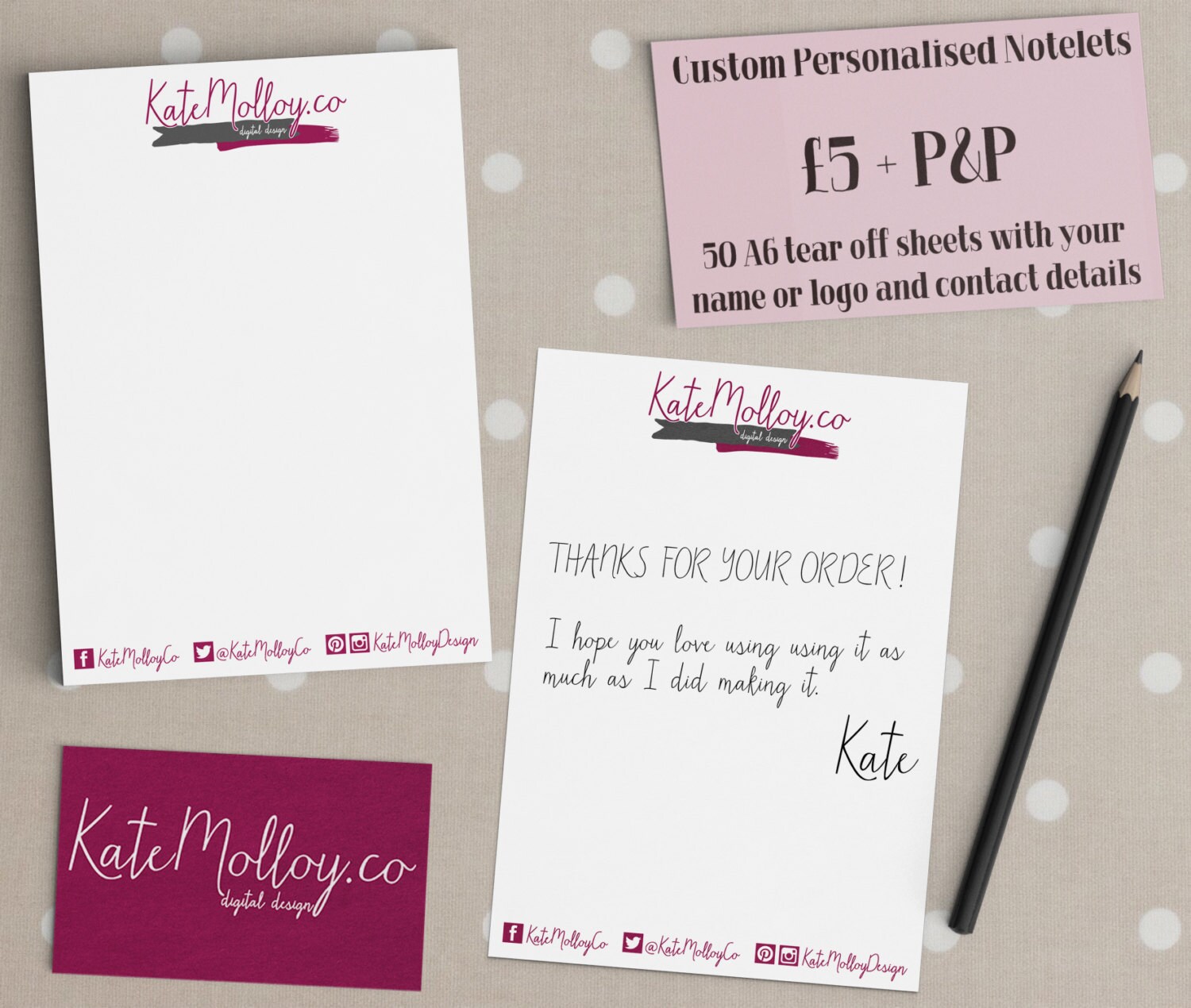 Custom Notelets Tear off Compliment Slips Personalised
