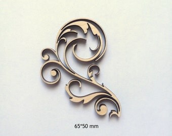 Curly Laser cut wood ornamental detail / Wood decor / Scrapbooking supplies / Craft supplies / Wood charms / Wood embellishments / Wood lace