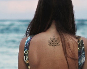 lotus tattoo / mandala fake tattoo / boho vintage flower tattoo / girly tattoo / big tattoo hipster girl festival temporary tattoo temp tat