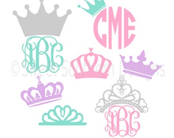 Monogram tiara crown SVG instant download design for cricut or silhouette