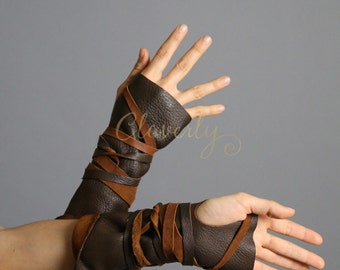 Dark Brown Fingerless Leather Gloves Long / Wonder Woman Post apocalyptic Khaleesi Daenerys Warcraft Burning Man Costume Cosplay LARP SCA