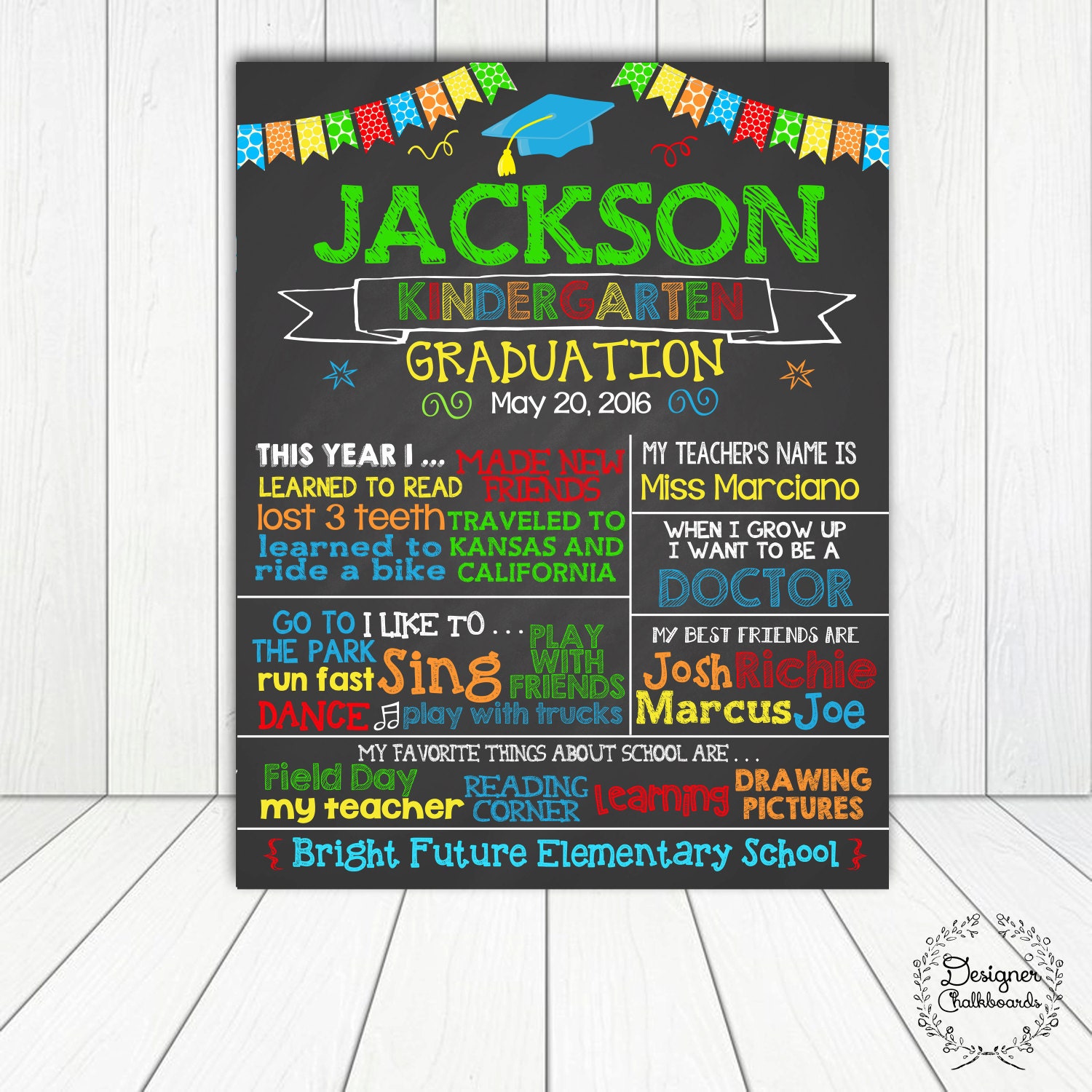 graduation chalkboard kindergarten poster sign personalized