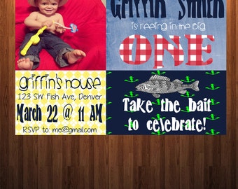 First Birthday Fish Invitation, Boy birthday party, Fisherman birthday invitation, Boy Birthday invitation
