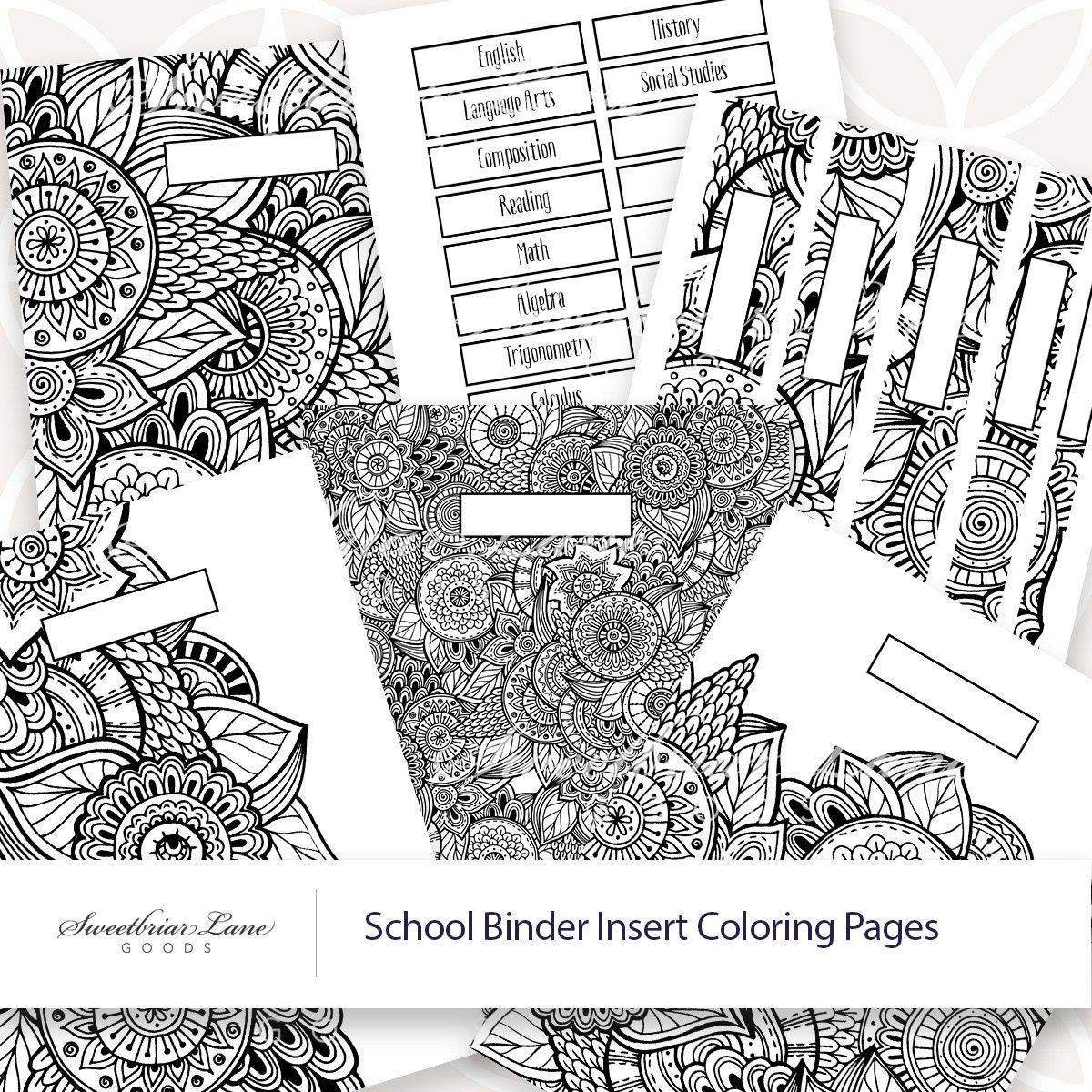 Printable School Binder Coloring Page Inserts and Spines