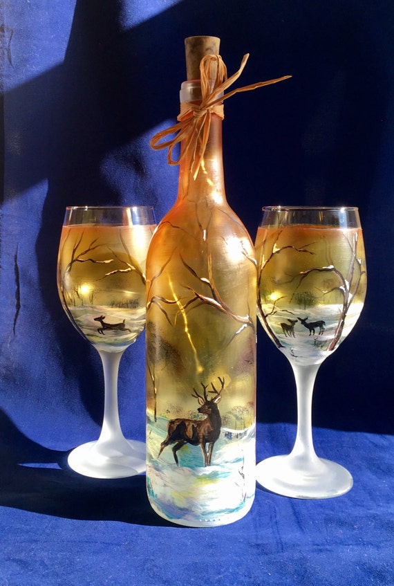 Deer wine glasses // deer wine bottle // winter wine glasses
