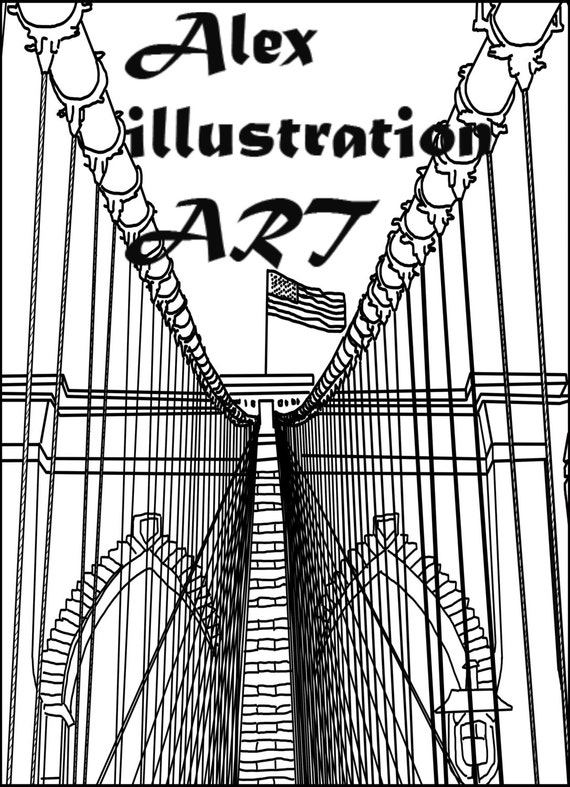 Brooklyn Bridge New York City Coloring by AlexIllustrationsArt