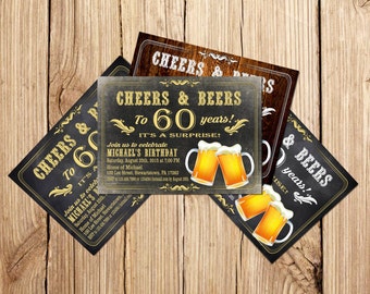 Surprise Cheers and beers birthday invitation, Beer Birthday Invitation, Beer birthday invitation, 60th birthday invitation for men