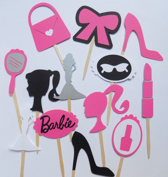 12 Barbie Cupcake Toppers Pink and Black by PapermadeParties