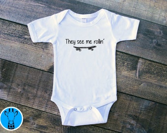 Skateboard Bodysuit, They See Me Rollin' Skateboard Bodysuit, Skateboard Baby Clothes, Skateboard Onsie, Baby Boy Clothes, Funny Bodysuits
