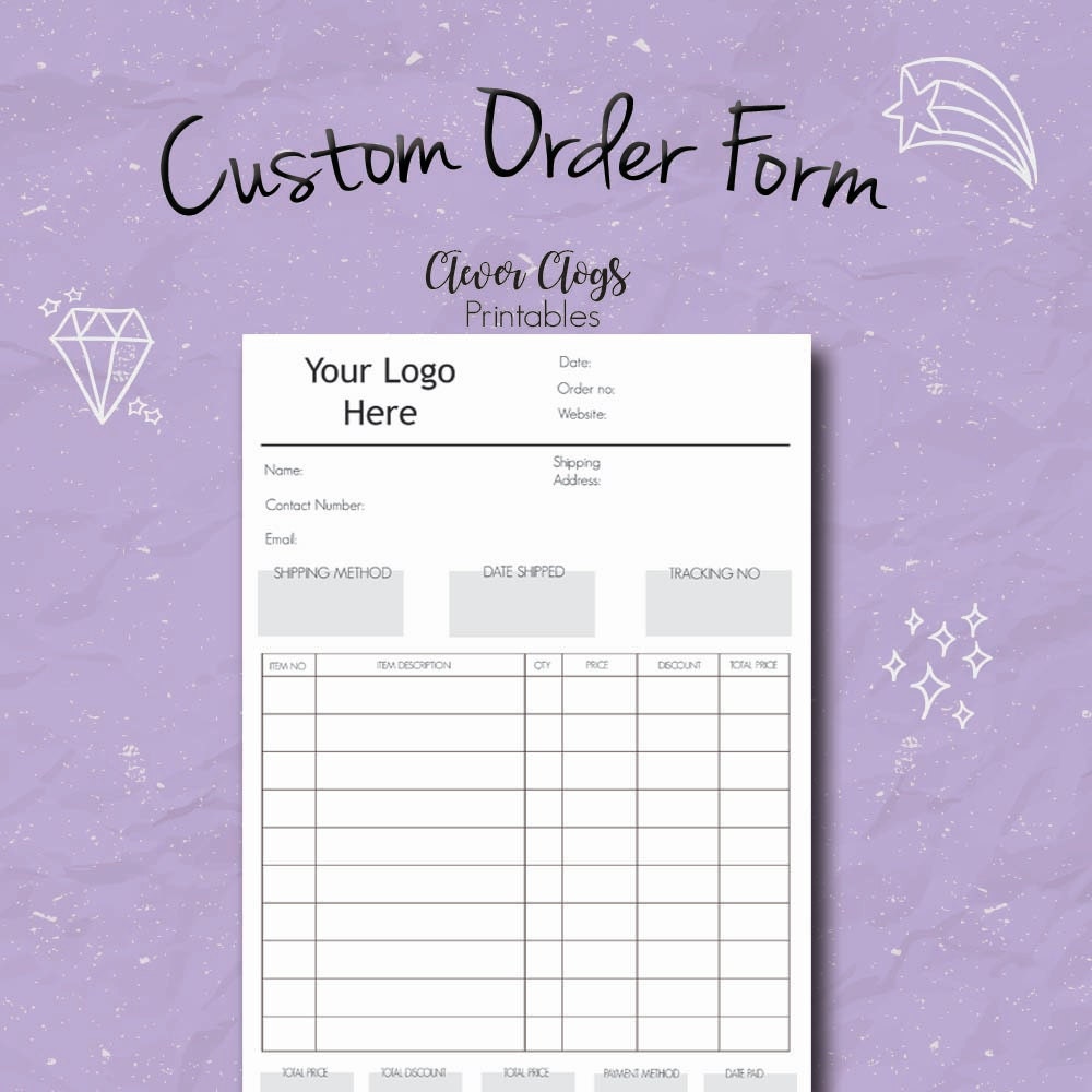 Custom Order Form Business organizer Branded Staionery