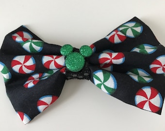 Mickey Minnie Mouse Peppermint Christmas hair bow