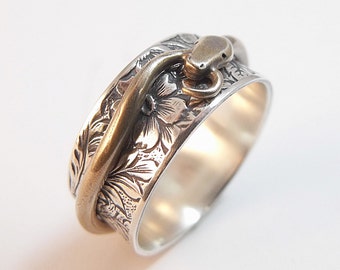 Silver Spinner Ring Snake Ring Ouroboros Ring Sterling Silver Mens Ring Womens Ring Garden of Eden Ring Adam and Eve Statement Ring