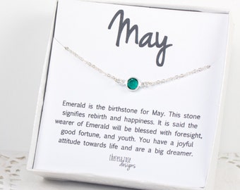 May Birthstone Swarovski Birthstone Necklace, May Emerald Birthstone Silver Necklace, Emerald Silver Necklace, Birthstone Jewelry