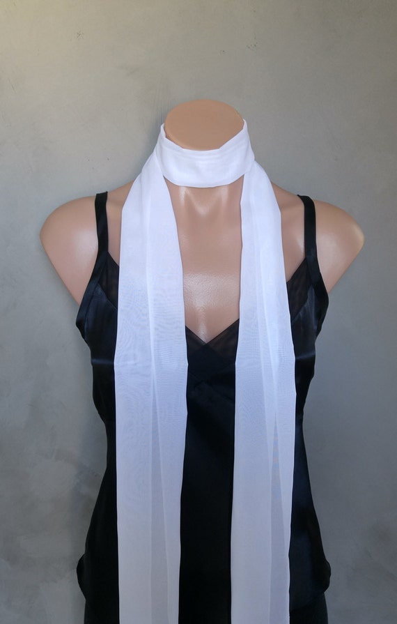 Extra Long White Slim Skinny Scarf (71 X 6 inches) Lightweight Sheer Super Skinny Scarf