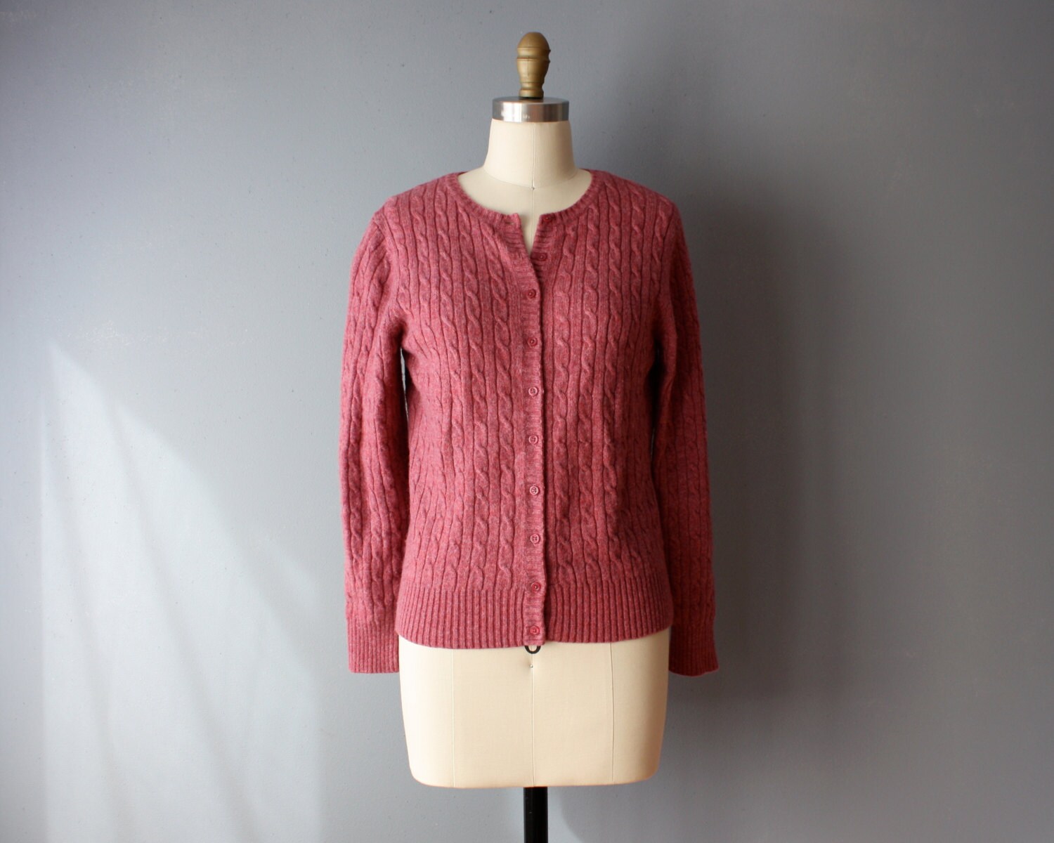 vintage 90s cardigan / dusty rose cable knit LL Bean sweater