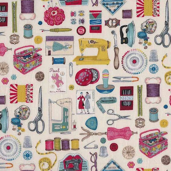 Sew Retro Notions Fabric by Makower Cotton Fabric Retro