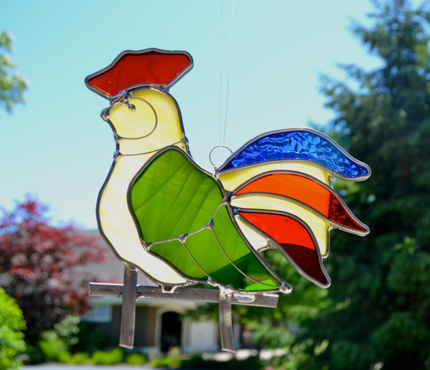 Rooster Stained Glass Suncatcher Rainbow
