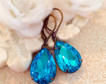 Victorian Jewelry - Victorian Earrings - Vivid Turquoise Earrings - Bridesmaid Gifts - Spring Wedding Earrings - CAMBRIDGE Turquoise