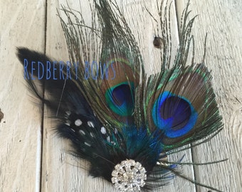PEACOCK FEATHERS with Rhinestone CLIP