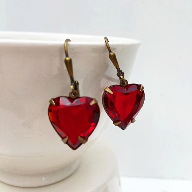 Red ruby heart earrings Clearance
