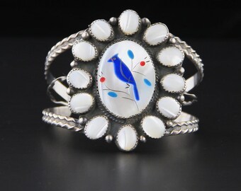 Vintage Zuni Cuff, Zuni Bracelet, Zuni Jewellery, Native American Cuff, Mother of Pearl, Sterling Silver Cuff, Native American Jewellery