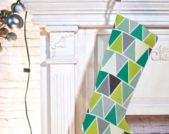 Modern Geometric Christmas Stocking // Christmas Decor // Holiday Decorating // Emerald Triangulum Design // Christmas Decorating // Green