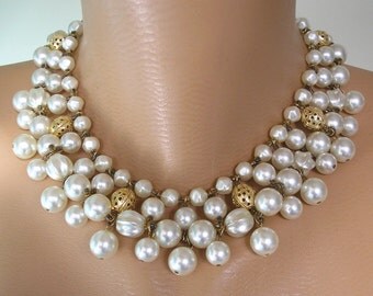 Vintage Pearl Collar, Pearl Choker, Ivory Pearls, Bridal Pearls, Deco, Great Gatsby, Wedding Jewelry, Mother of the Bride, Statement Choker
