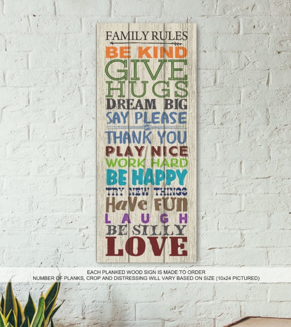 Family Rules Planked Wood Sign Inspirational Home Decor