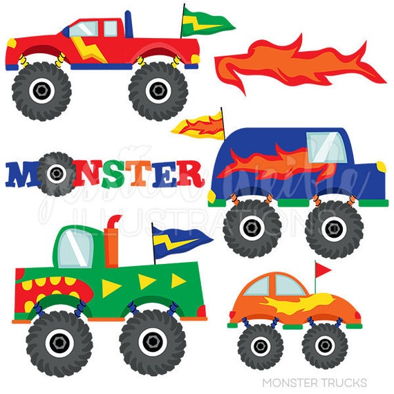 Monster Trucks Cute Digital Clipart for Commercial and