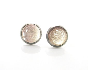 Pure Titanium Earrings for sensitive ears Beige tan Gold Shimmering Hypoallergenic | Titanium Jewelry | Brown gold Metallic Glitter - (N082)