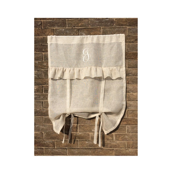Natural Sheer Linen Tie Up Ruffle French Window Curtain