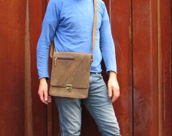 Leather Messenger Bag Leather Ipad Bag 10 inch Laptop Bag Tablet Case Travel Bag IPad Air bag Cross Body Bag in Brown IB21